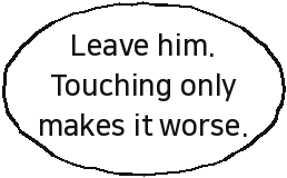Leave him. Touching only makes it worse.